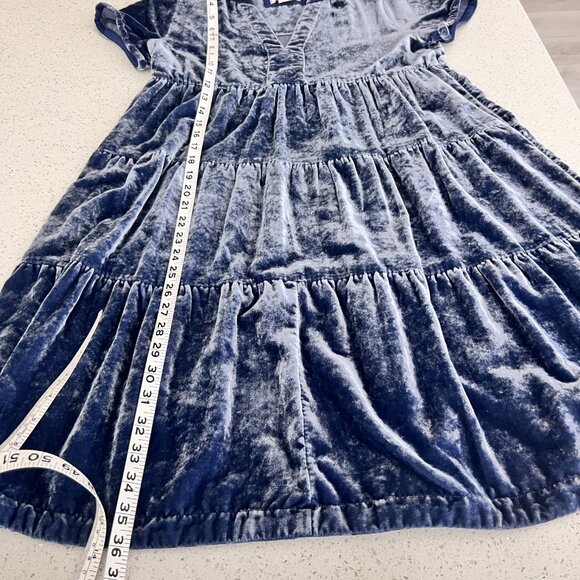 Anthropologie Crushed Blue Velvet Mini Dress - Picture 4 of 8